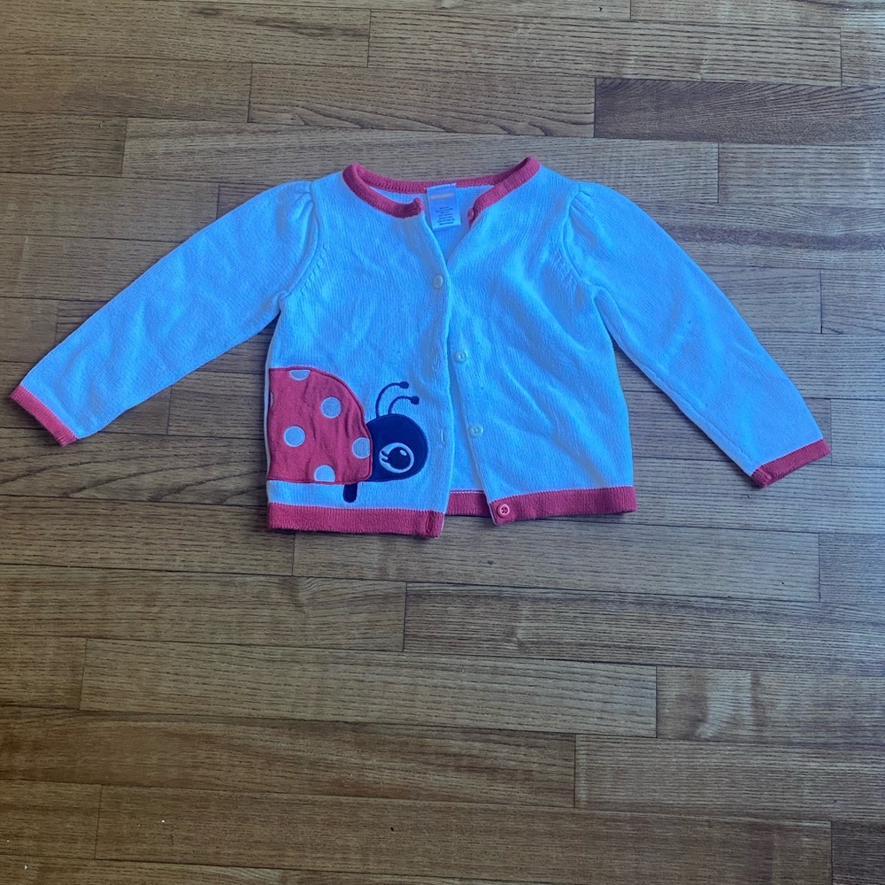 Gymboree 100% Cotton Kids Girls 2T White and Red Cardigan Ladybug Long Sleeve